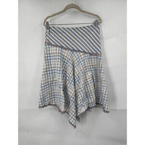 Y London Plaid Academia Asymmetrical Midi Skirt Women 38/8 Cream Blue Y2K Retro